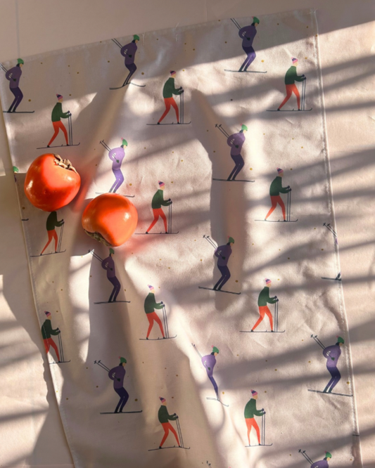 Skiers + Green Elderberry Kitchen Towels