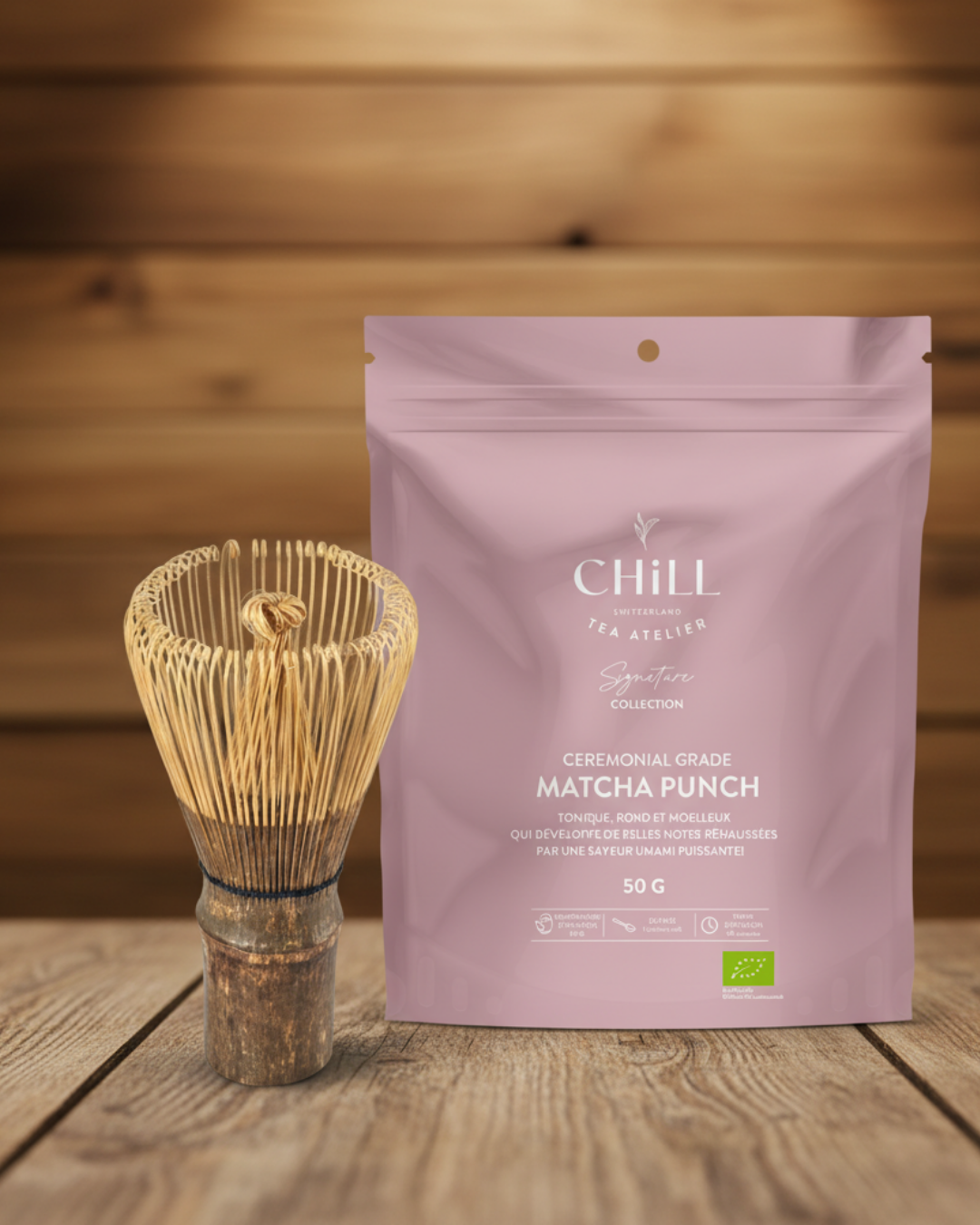 Organic Matcha and its whisk